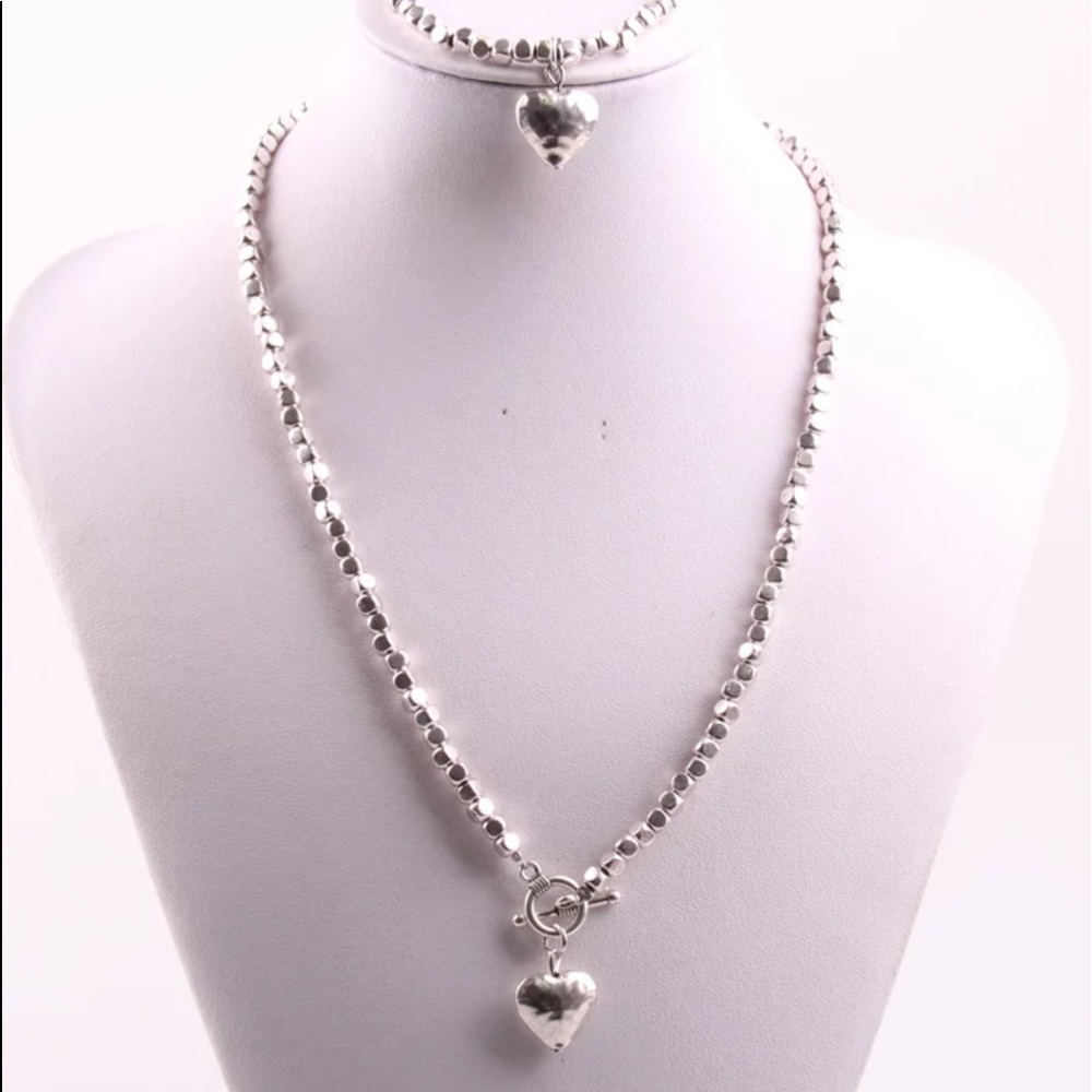 (FINAL PRICE) Square Beads Hammered Heart And Bracelet